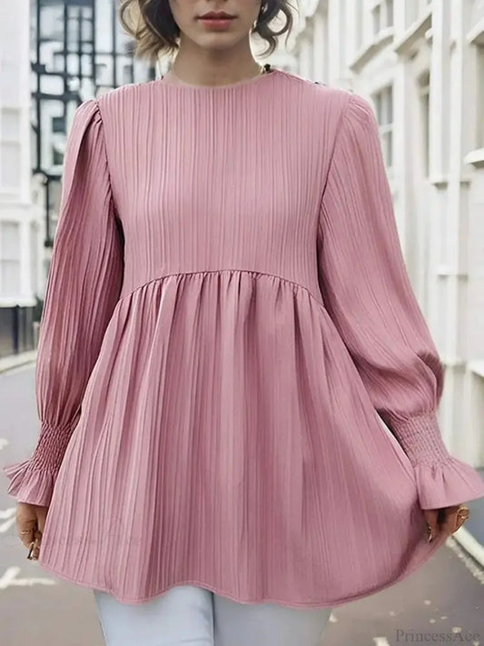 Lantern Long Sleeve Pleated Blouse Casual Blouse
