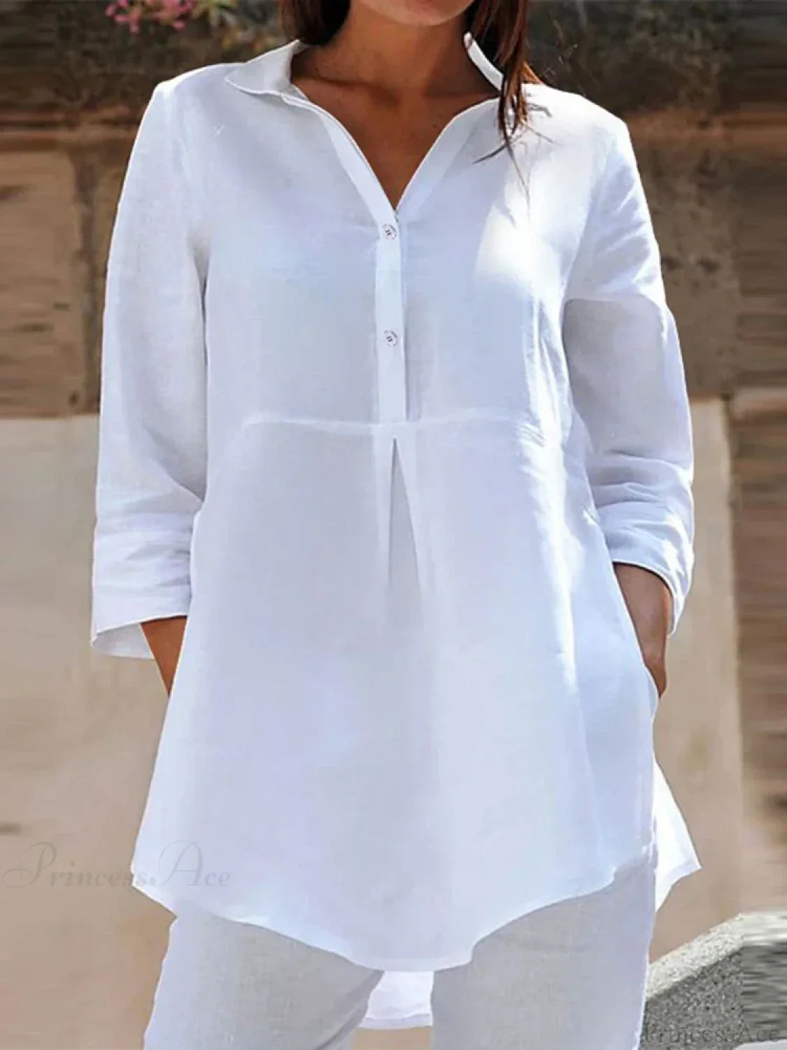 Lapel Neck 3/4 Sleeve Casual Loose Button Blouse