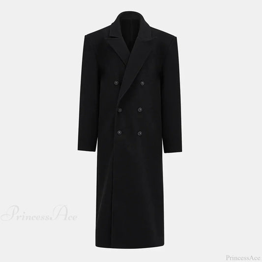 Lapel Woolen Double-Breasted Shoulder Pad Overcoat