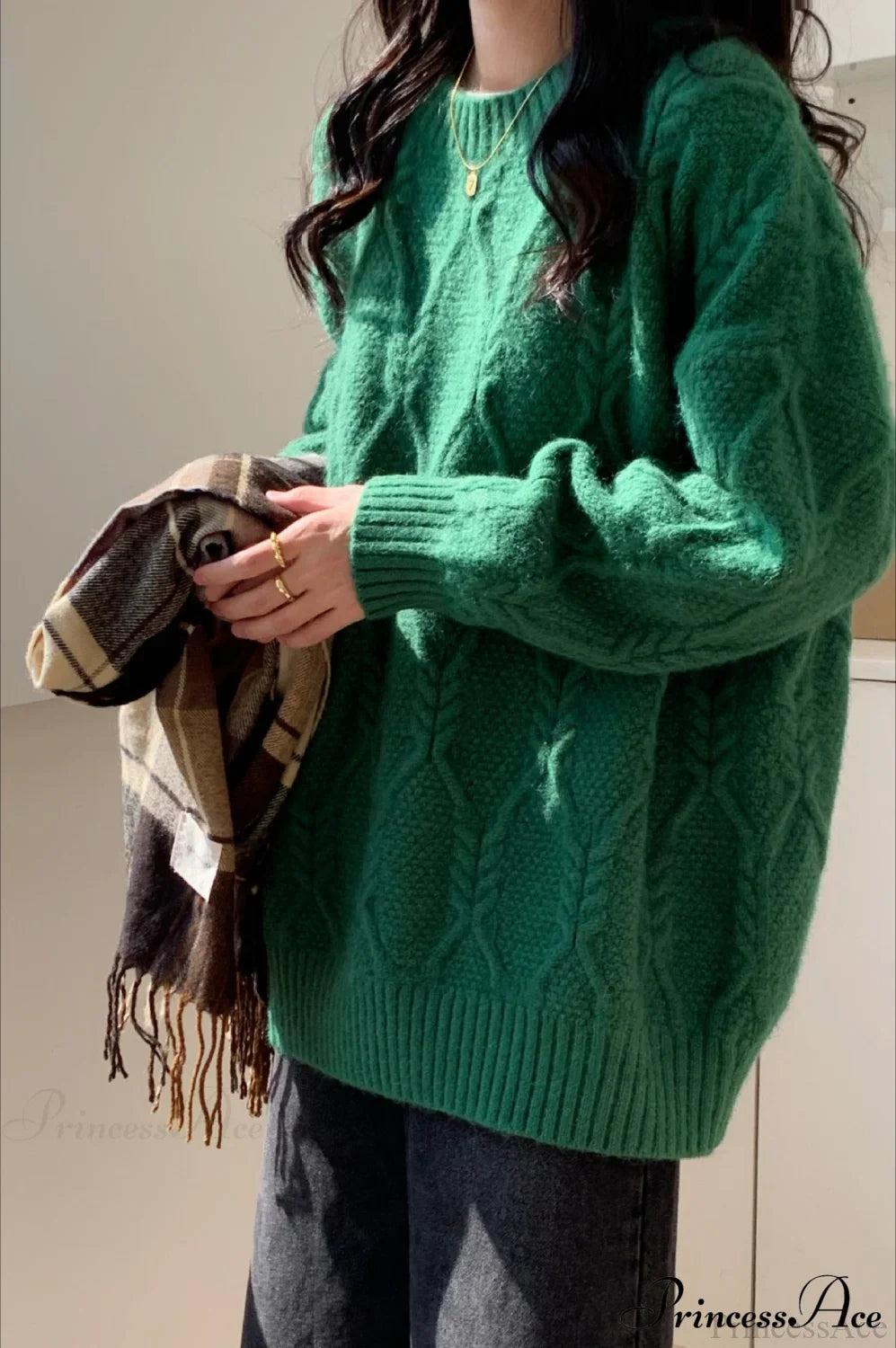 Lazy Style Candy-Colored Cable-Knit Sweater