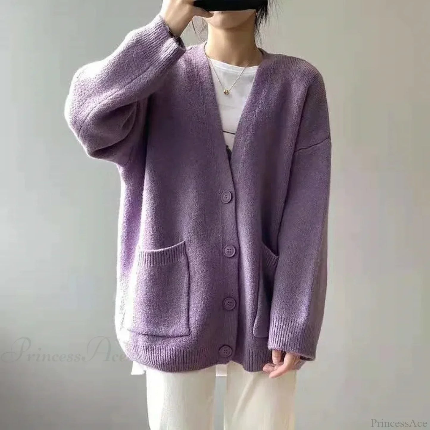 Lazy Wind Yellow Single-Breasted Knit Cardigan