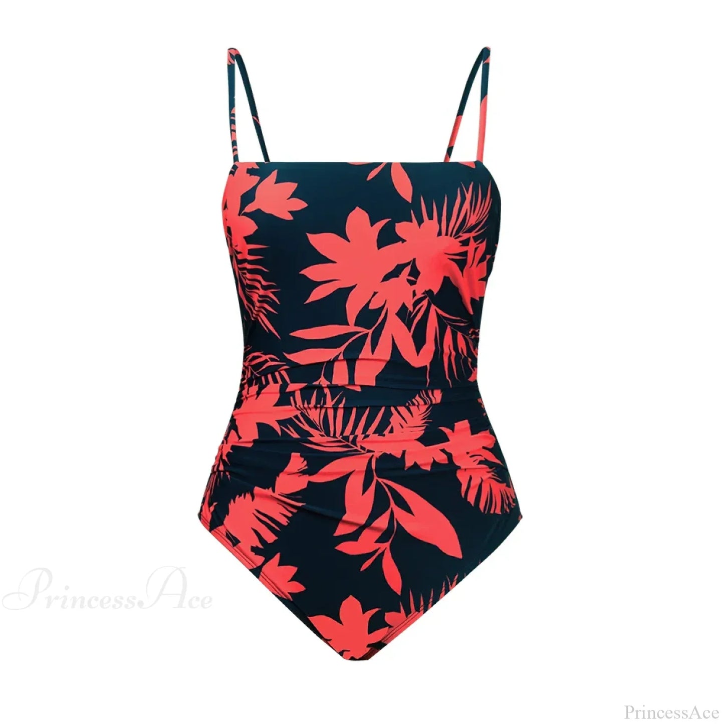 Leaf Print Shirred Square Neck One Piece Set
