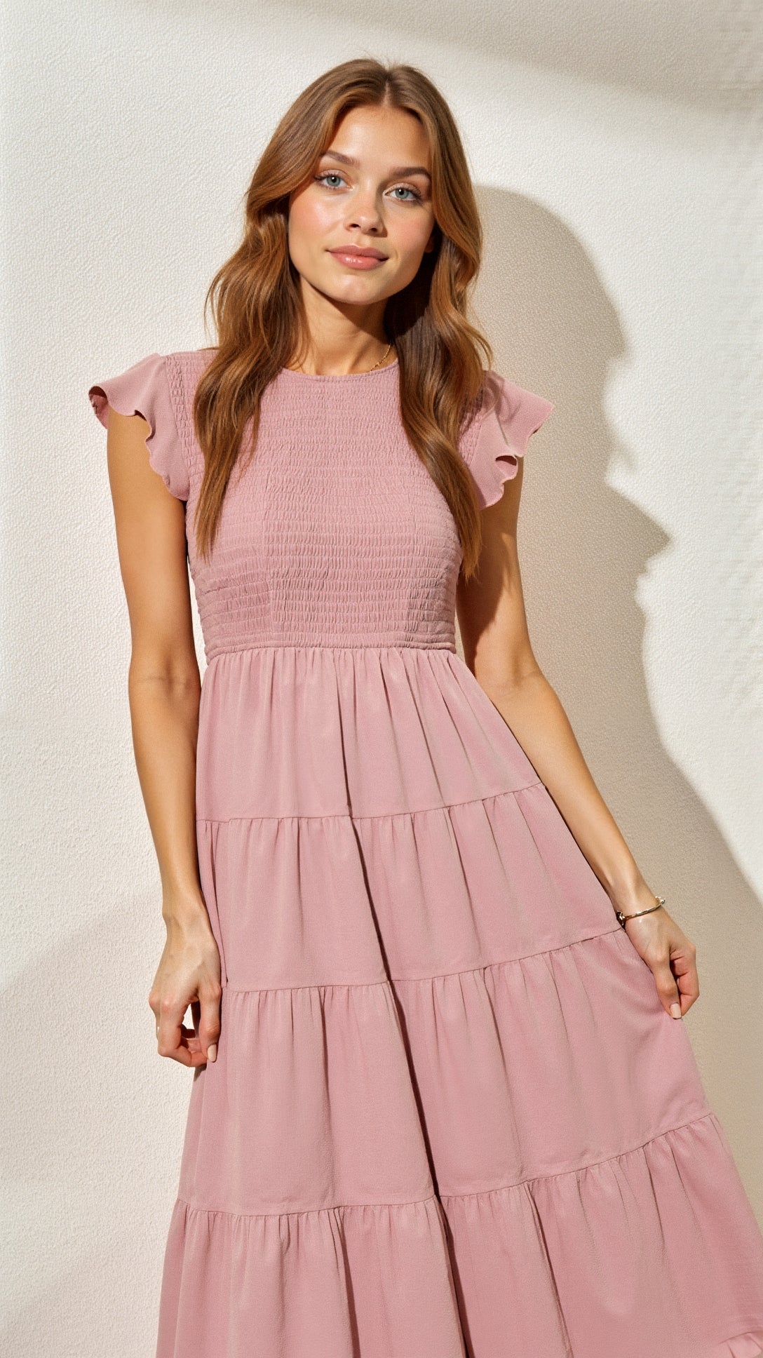 Pilar® | Smocked Summer Midi Dress Pleated