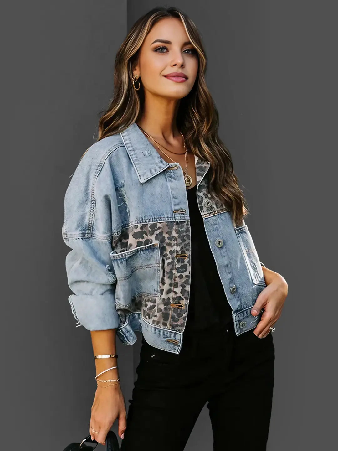 Gabrielle® | Leopard print denim jacket