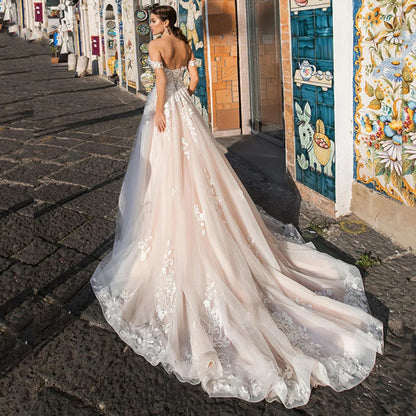 Lightweight Lace Long Train Wedding Dress