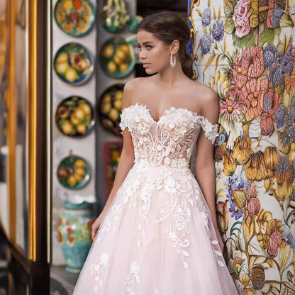 Lightweight Lace Long Train Wedding Dress