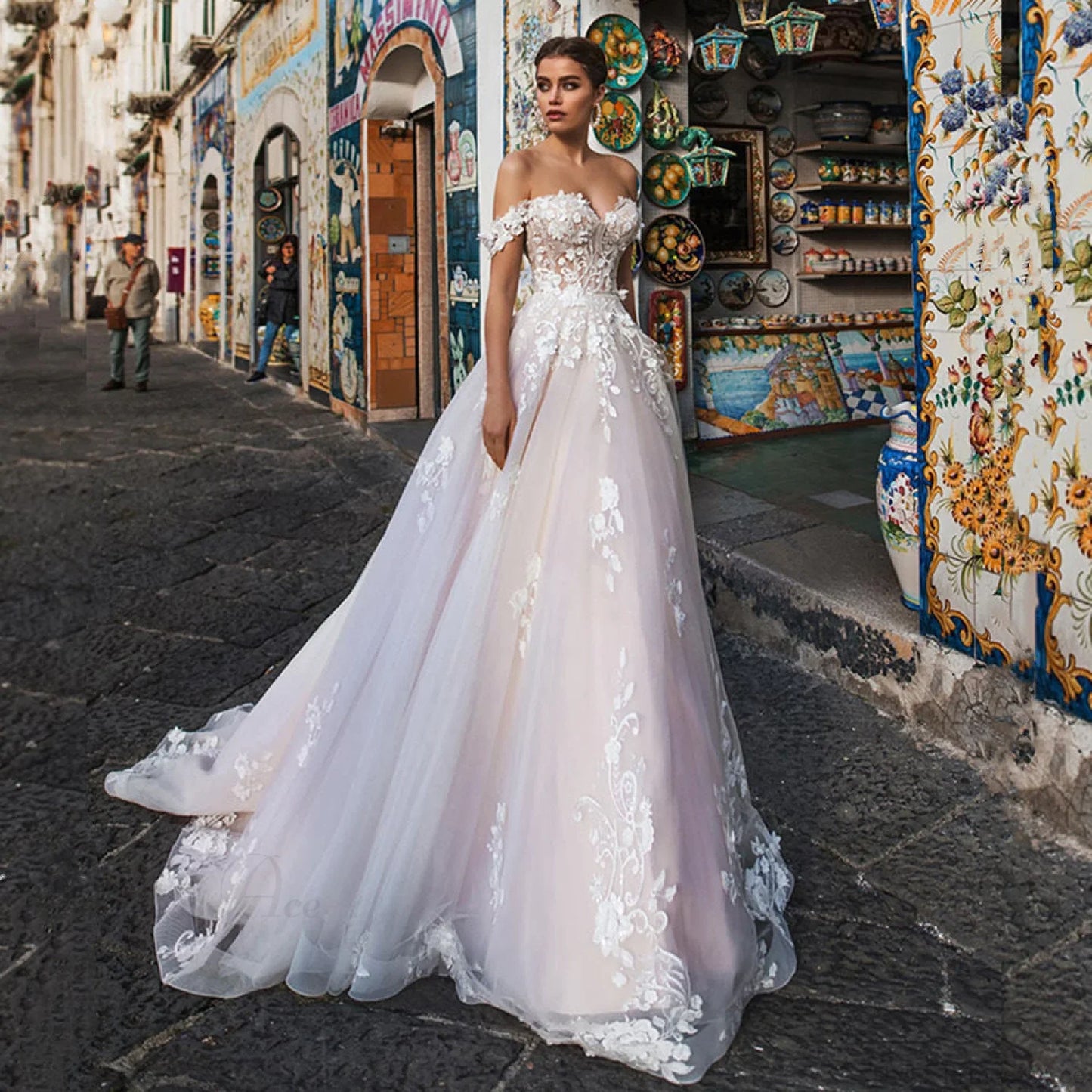 Lightweight Lace Long Train Wedding Dress