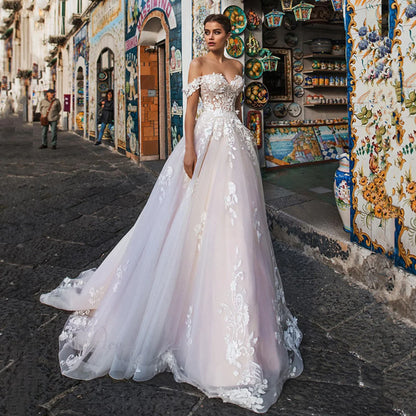 Lightweight Lace Long Train Wedding Dress