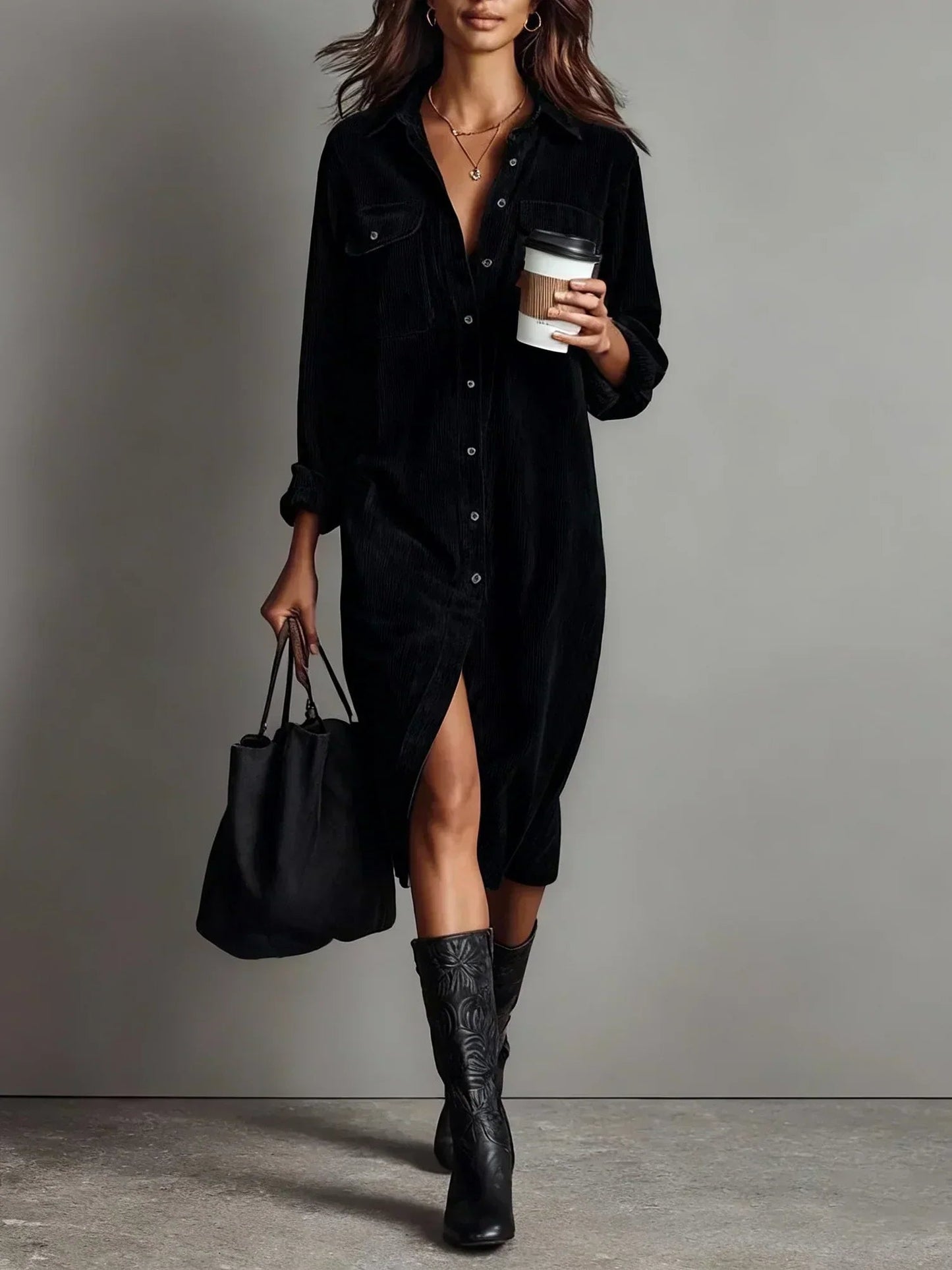 Linda | Women's Button-Down Midi Shirt Dress