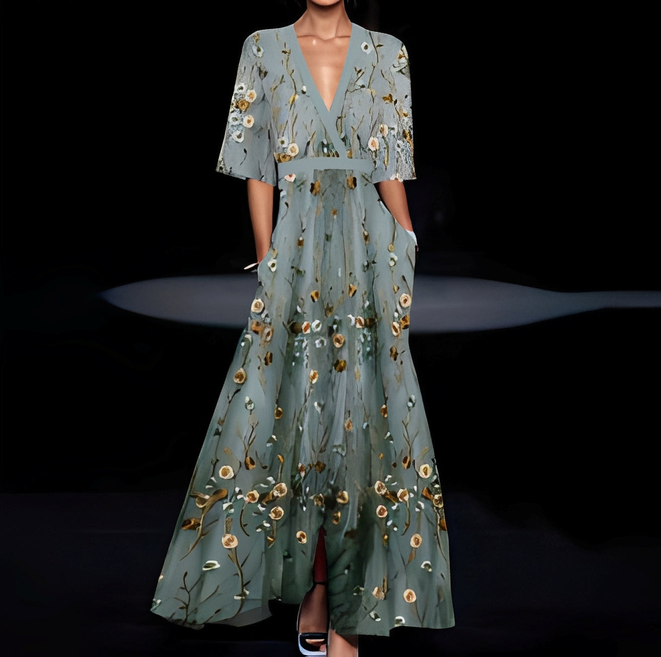 Linda | Women's V-Neck A-Line Maxi Dress