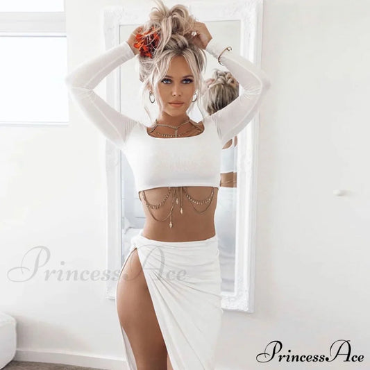Long Sleeve Crop Top Modern & Sweater Dress Set