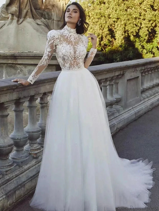 Long Sleeve French Princess Wedding Dress