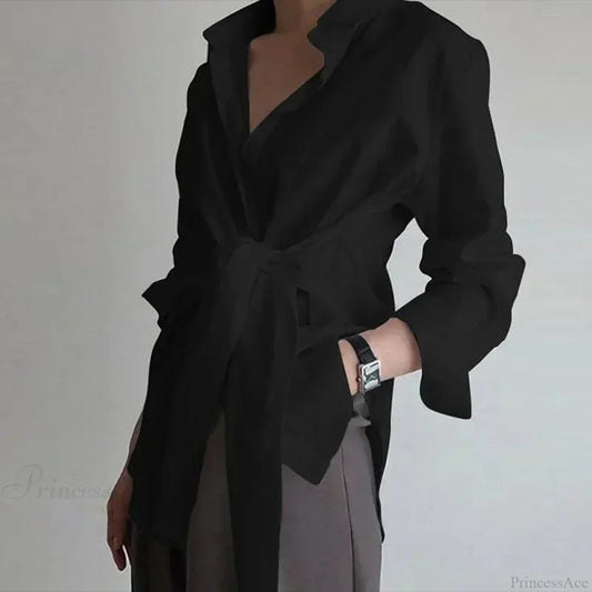Long Sleeve Ruched Lace-up White Blouse