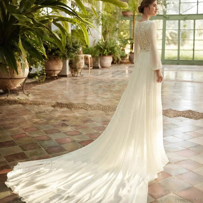 Long Sleeve Sheer Tulle Bridal Wedding Dress