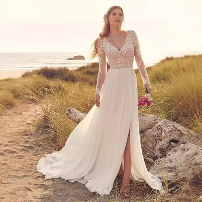 Long Sleeve Sheer Tulle Bridal Wedding Dress