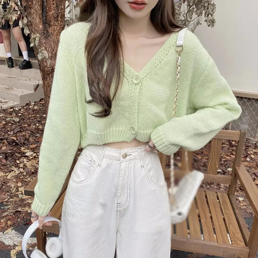 Long Sleeve Thin Short Solid Casual All-Match Cardigan