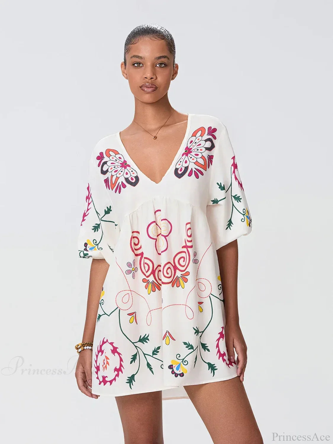 Loose Mini Beach Floral Dress for Vacation