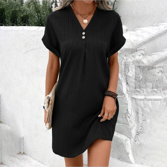 Loretta | Women's V-Neck Mini Shirt Dress