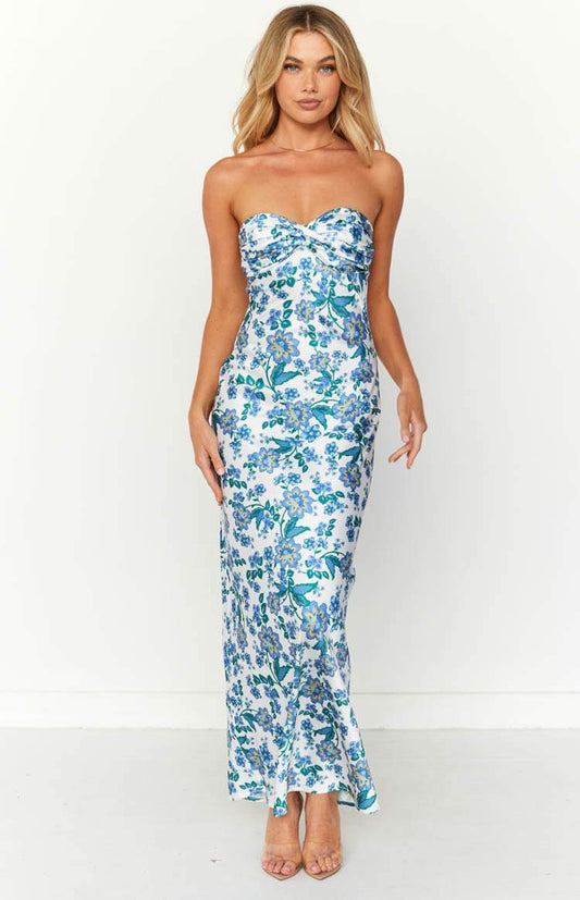 Paulina® | Printed Maxi Tube Dress With Knot Detail