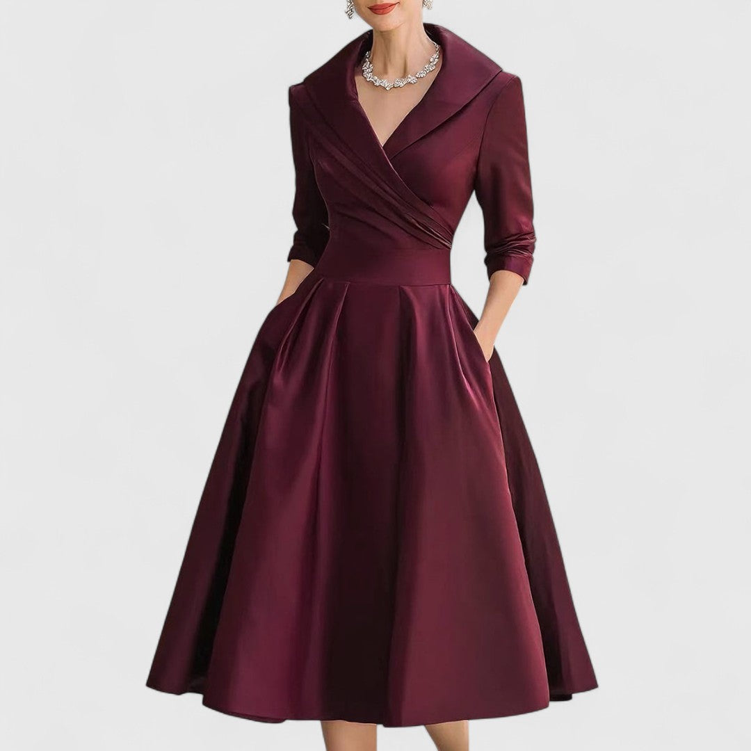 Lucille | Women's V-Neck A-Line Midi Dress