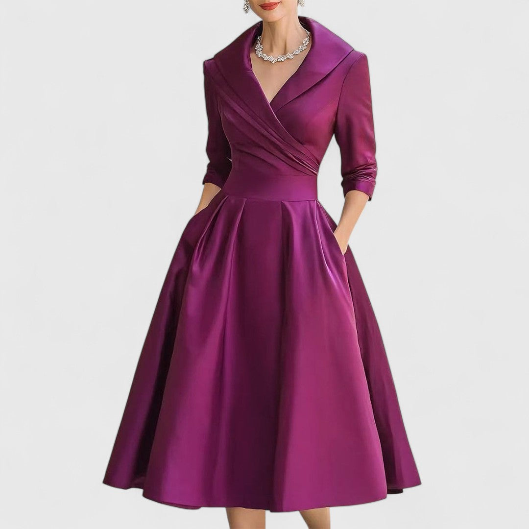 Lucille | Women's V-Neck A-Line Midi Dress
