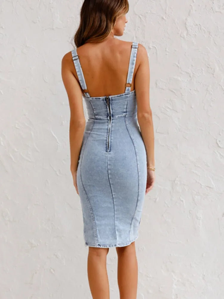 Sofía® | Bodycon Midi Dress Made Of Denim Party Dress