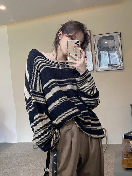 Carolin | Striped patchwork knit sweater for women with a loose fit