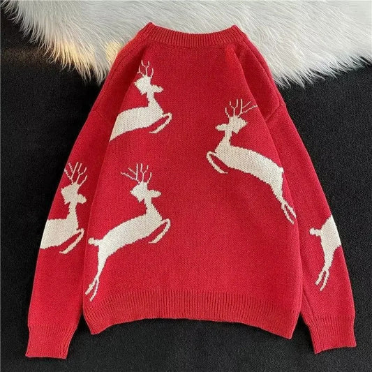 Josefina | Warm knitted sweater with a Christmas deer print for women