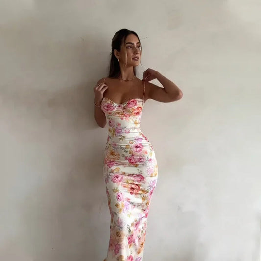 Heather | Elegant Floral Maxi Dress with Lace Trim