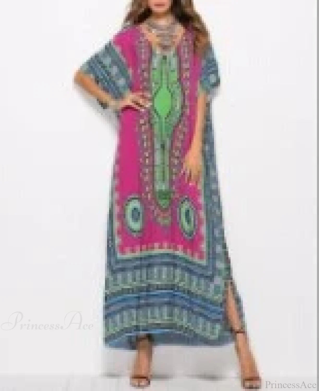 Maxi Kaftan Dress Rayon Ethnic Floral Print Beach Sundress