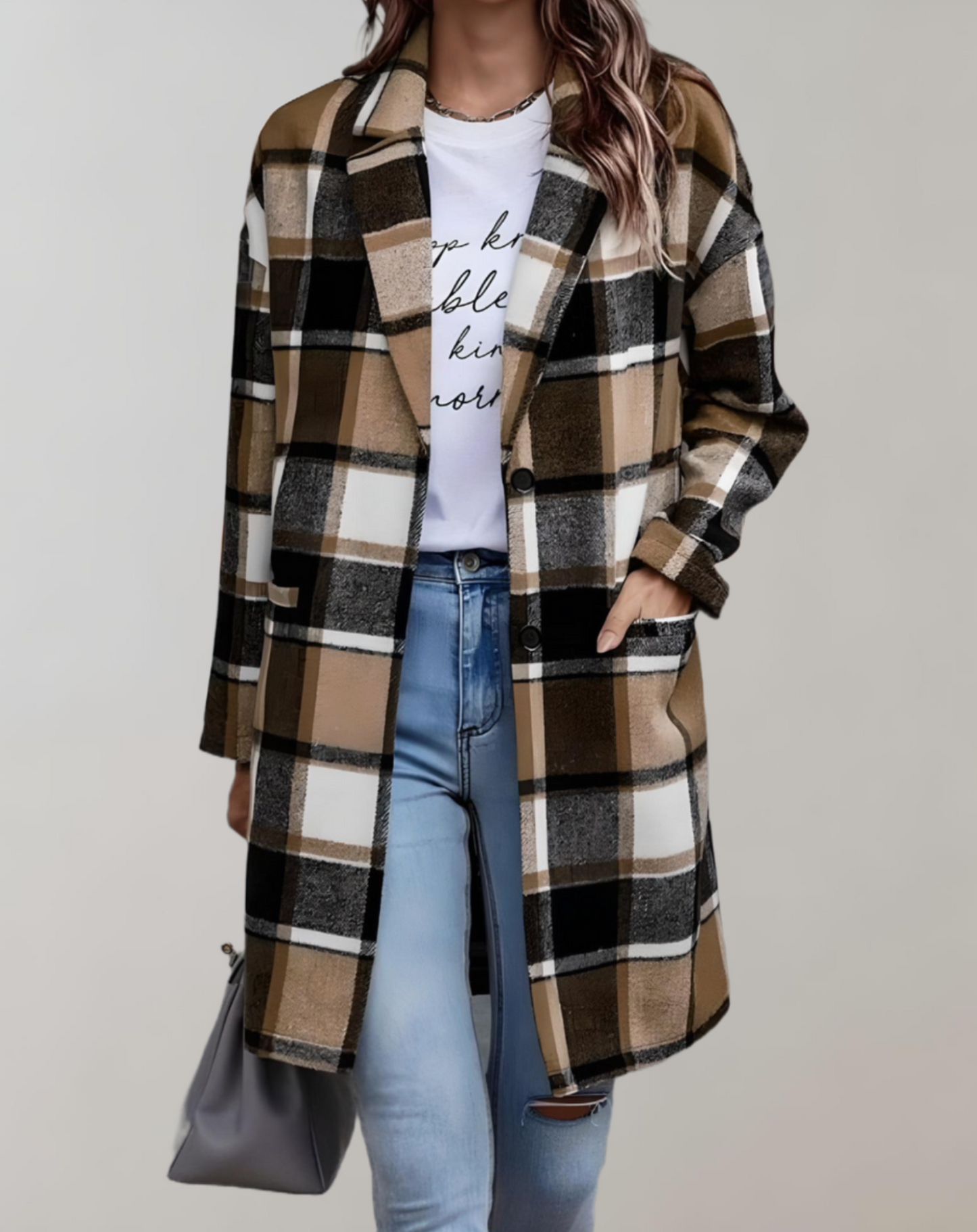 Fabiola® | Oversized and long checked jacket