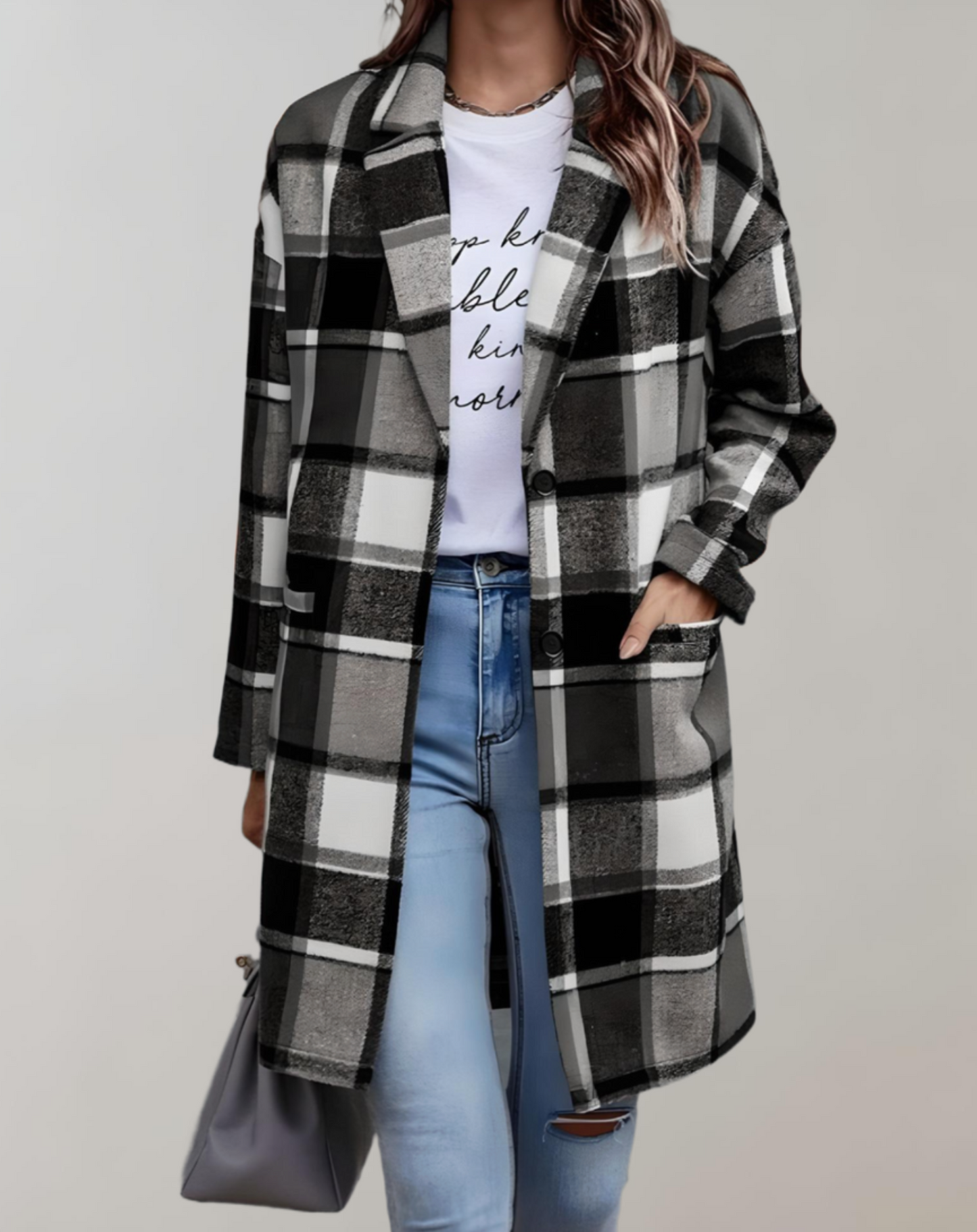 Fabiola® | Oversized and long checked jacket