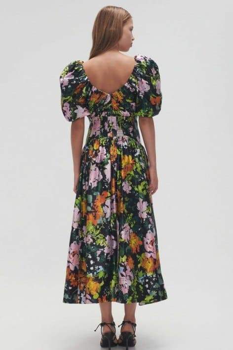 Melisa® | Printed Midi Dress  With V-Neck And Puff Sleeves