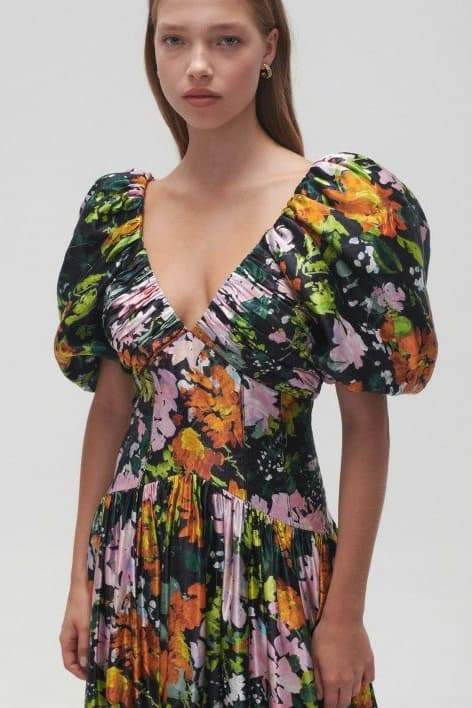 Xaviera® | Printed Midi Dress  With V-Neck And Puff Sleeves