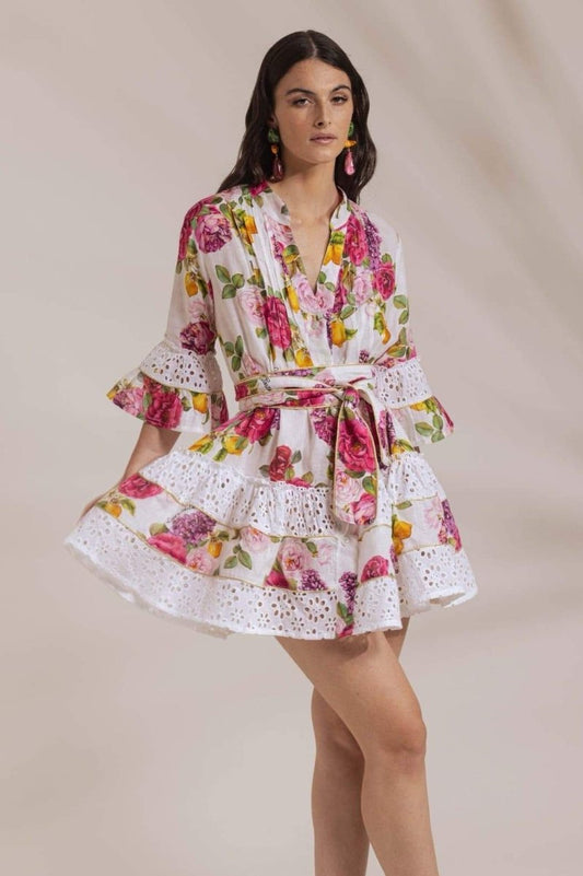 María José® | Printed Mini Dress With Ruffles And Lace Trim