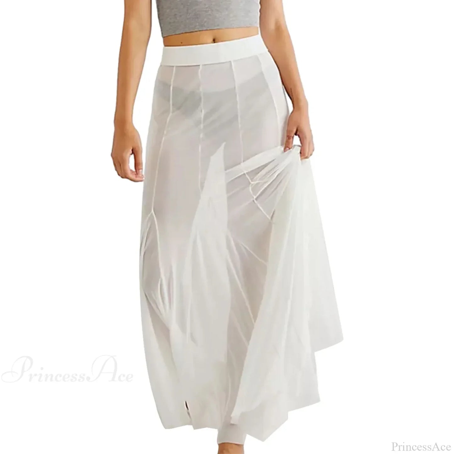 Mesh Sheer Ruffle Midi Skirt