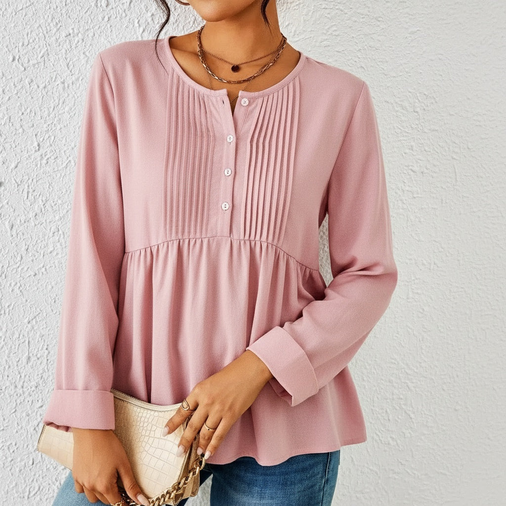 Michelle | Women's Long Sleeve Button Front Peplum Blouse