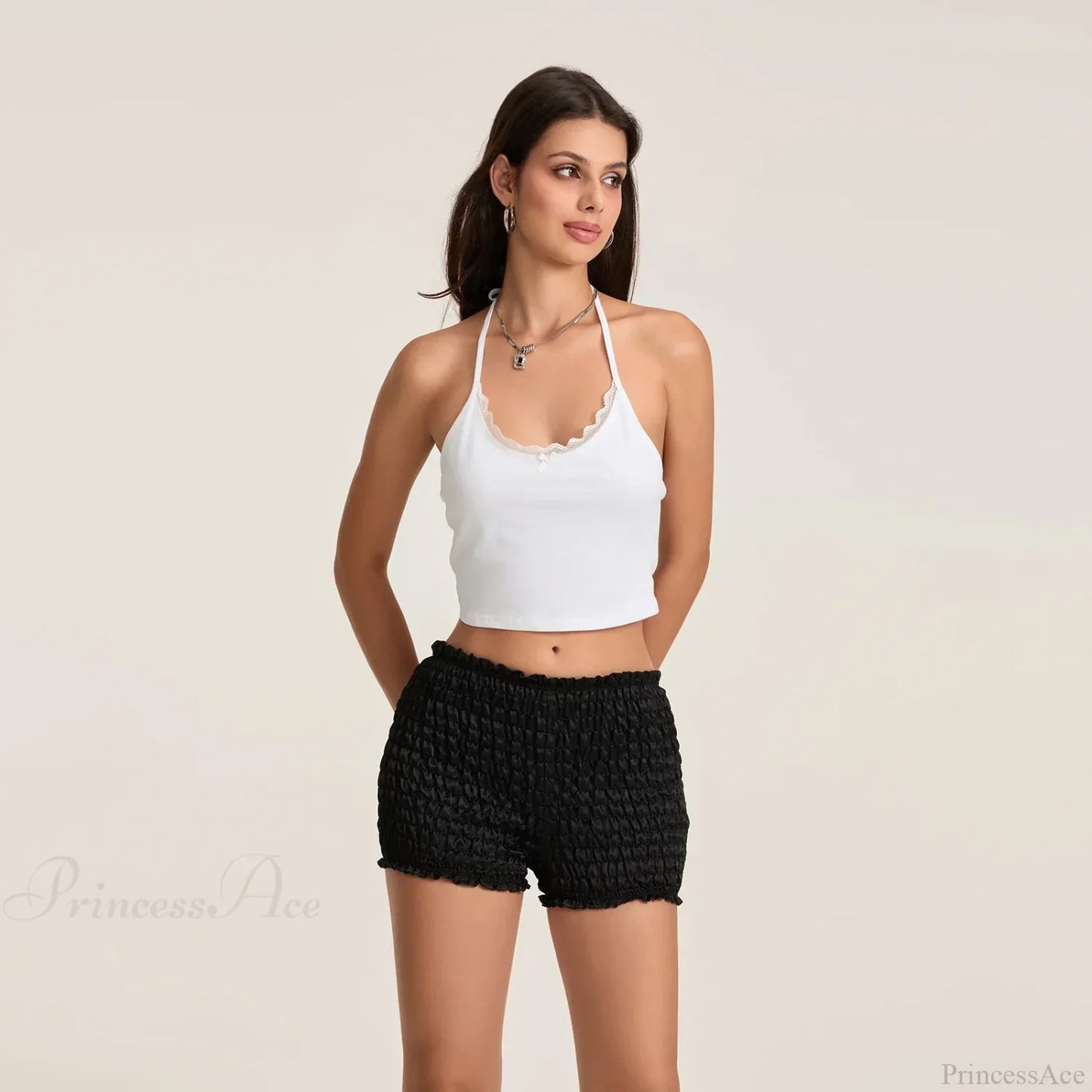 Mid Rise Ruched Elastic Waist Short