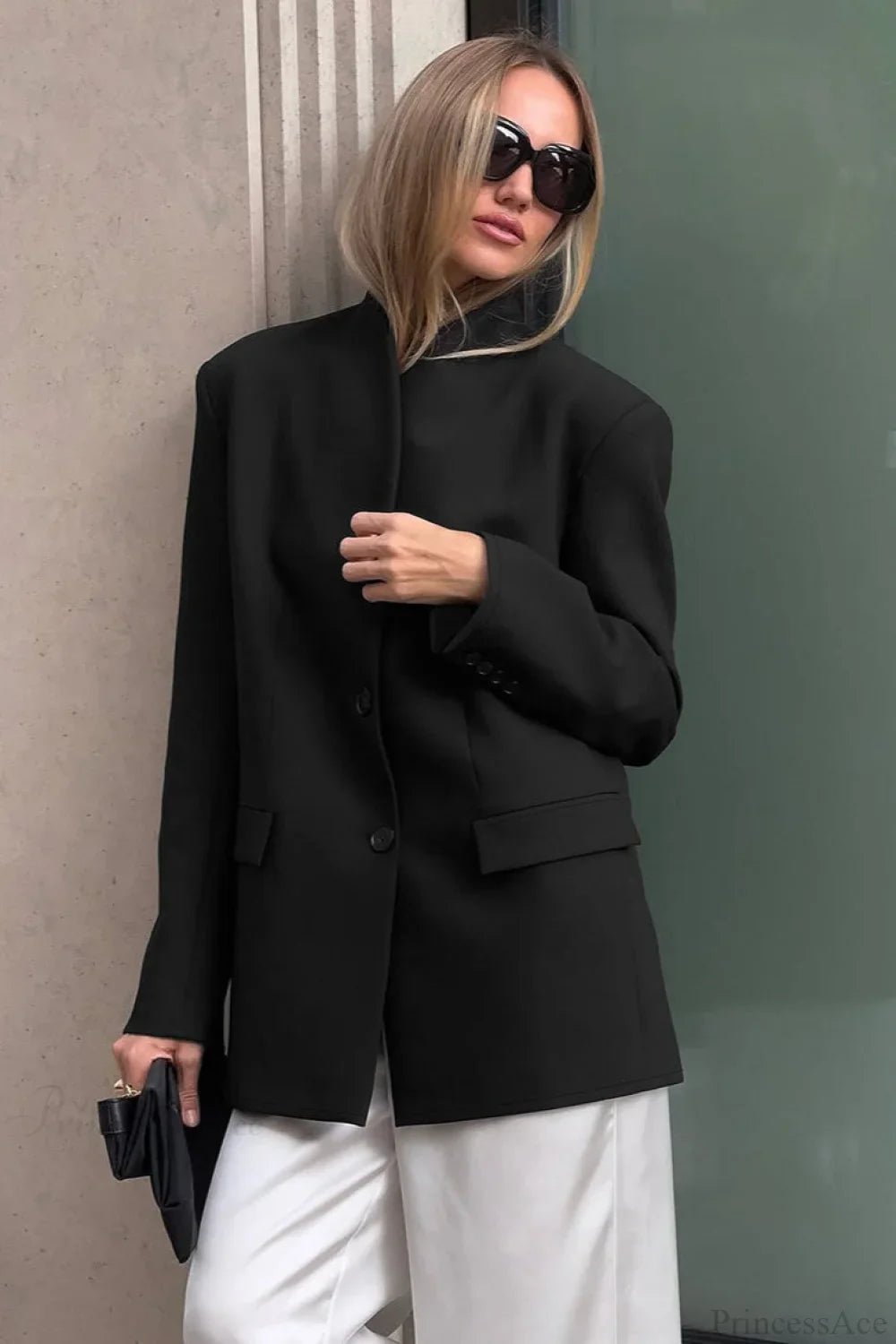 Minimalist White V-Neck Elegant Relaxed Coat