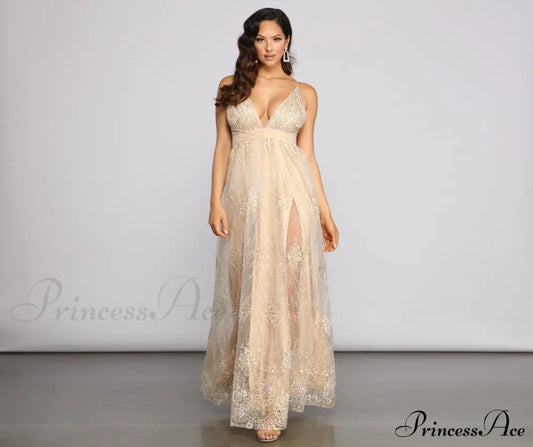 Mona Formal Stylish Plunging Glitter Dress