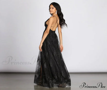 Mona Formal Stylish Plunging Glitter Dress