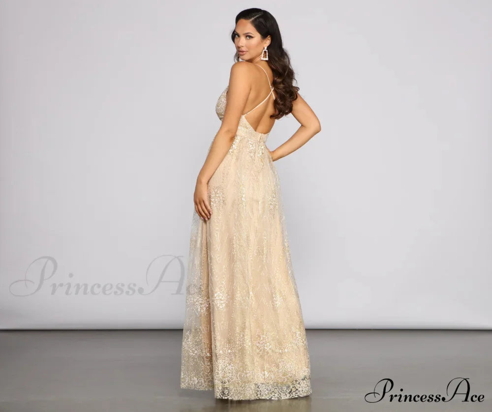 Mona Formal Stylish Plunging Glitter Dress