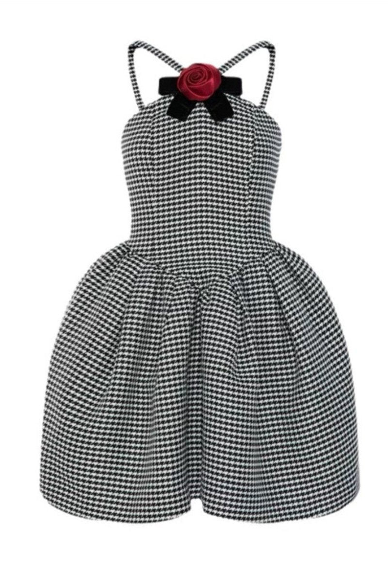 Harriet® | A-Line Mini Dress With Houndstooth Rose Bow Trim