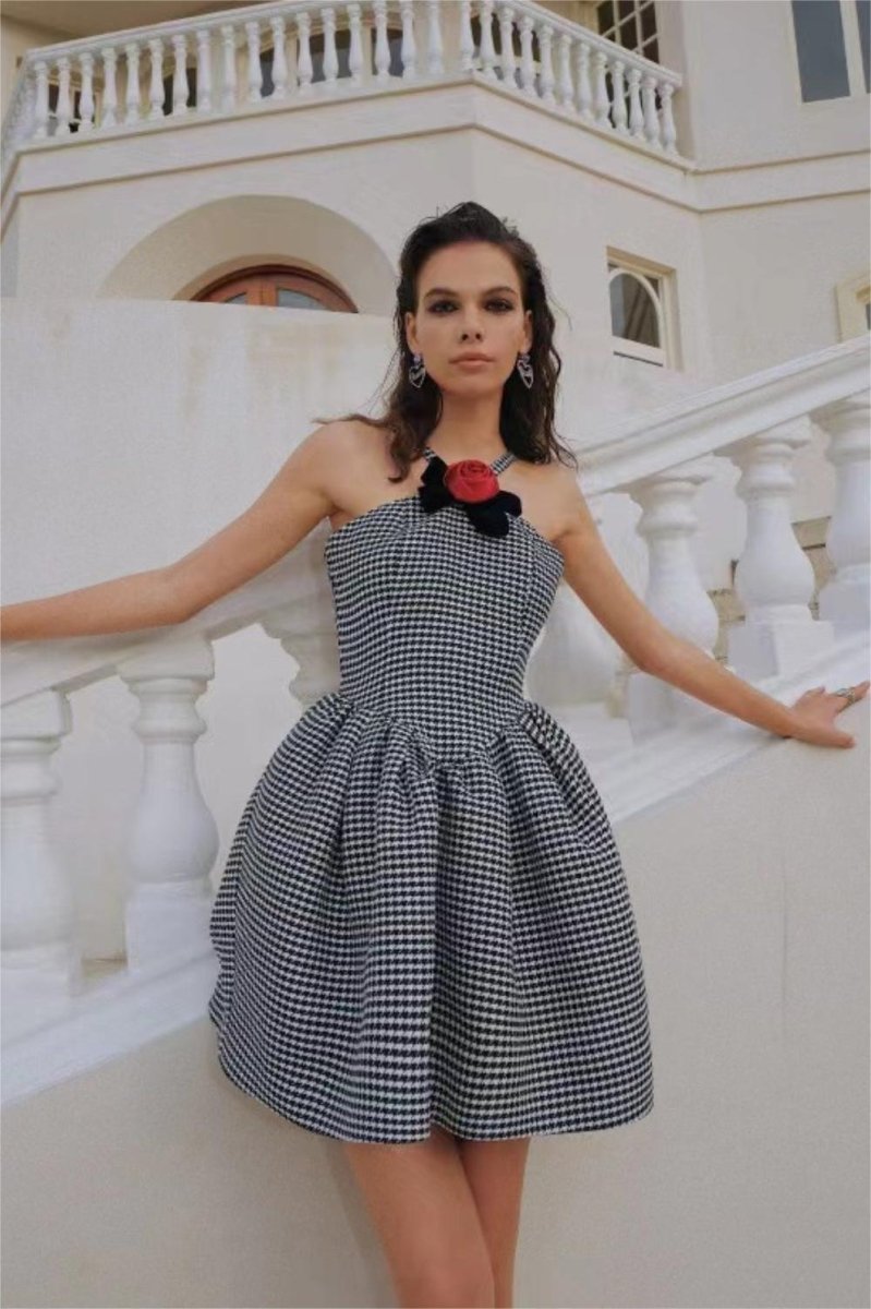 Harriet® | A-Line Mini Dress With Houndstooth Rose Bow Trim