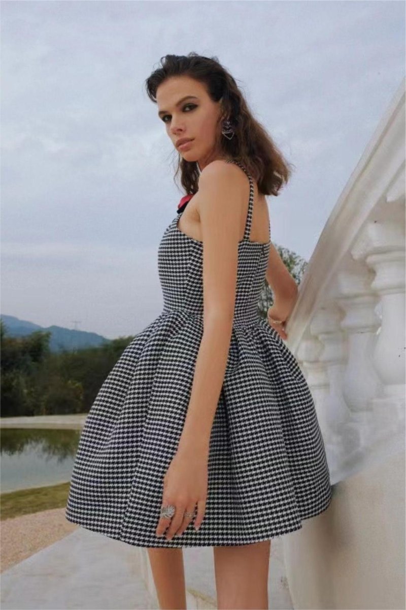 Harriet® | A-Line Mini Dress With Houndstooth Rose Bow Trim