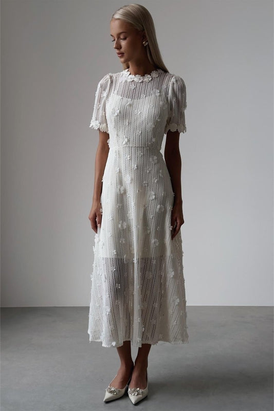 Mónica® | Midi Knit Dress With Lace Embroidery