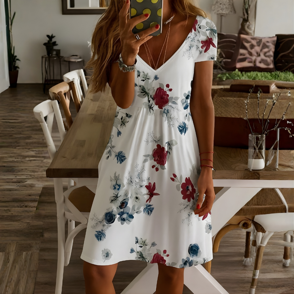 Morgan | Women's V-Neck A-Line Midi Dress