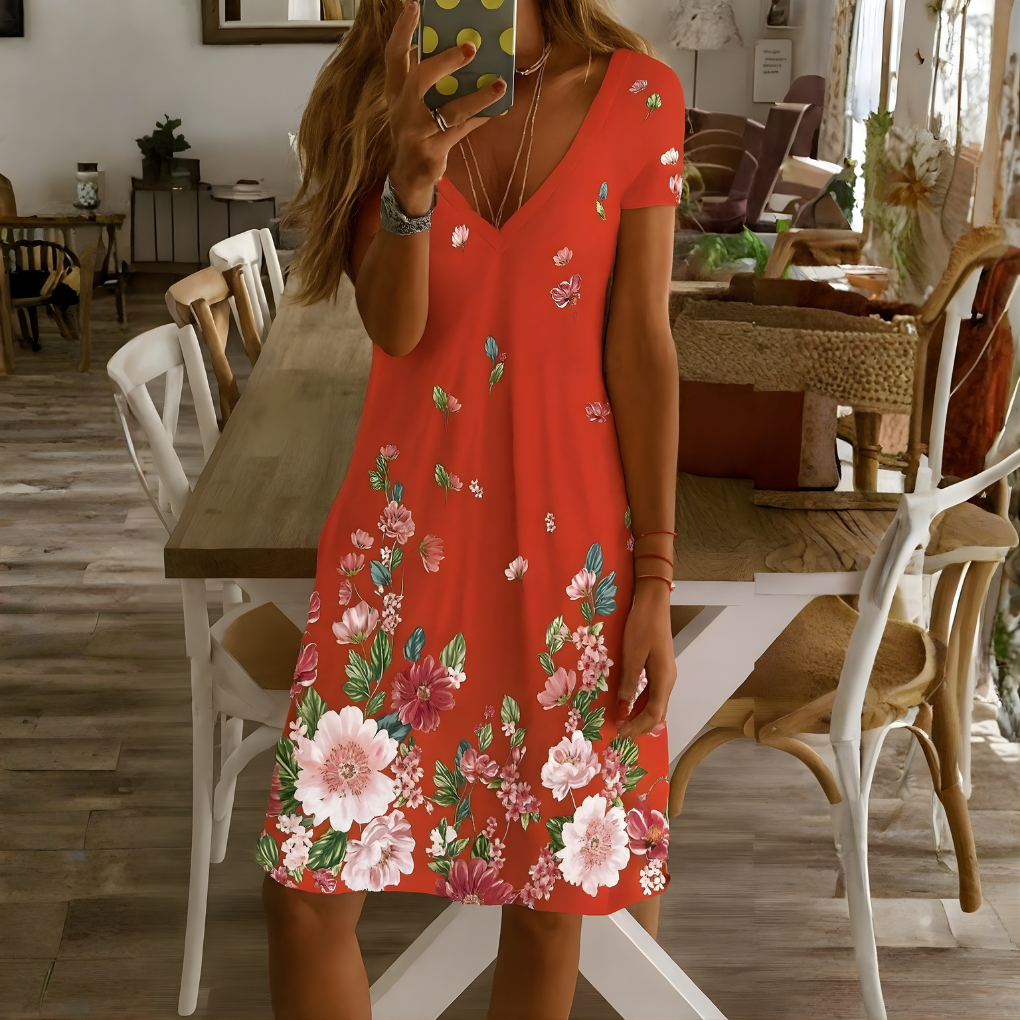 Morgan | Women's V-Neck A-Line Midi Dress