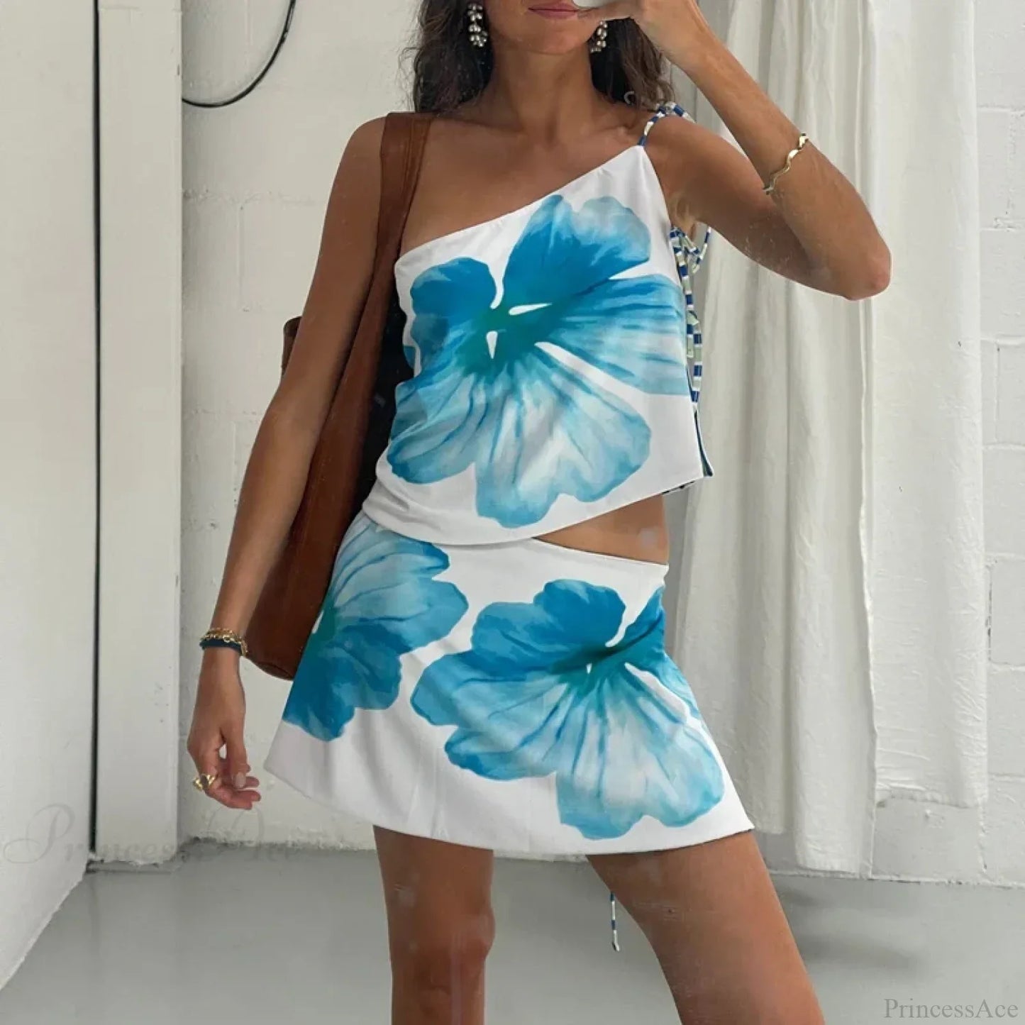 Multi-wear style Floral Print Mini Skirt Crop Tops Women Slim Low Waist Side Split Tie-Up Bodycon Skirt Y2K Vintage Streetwear