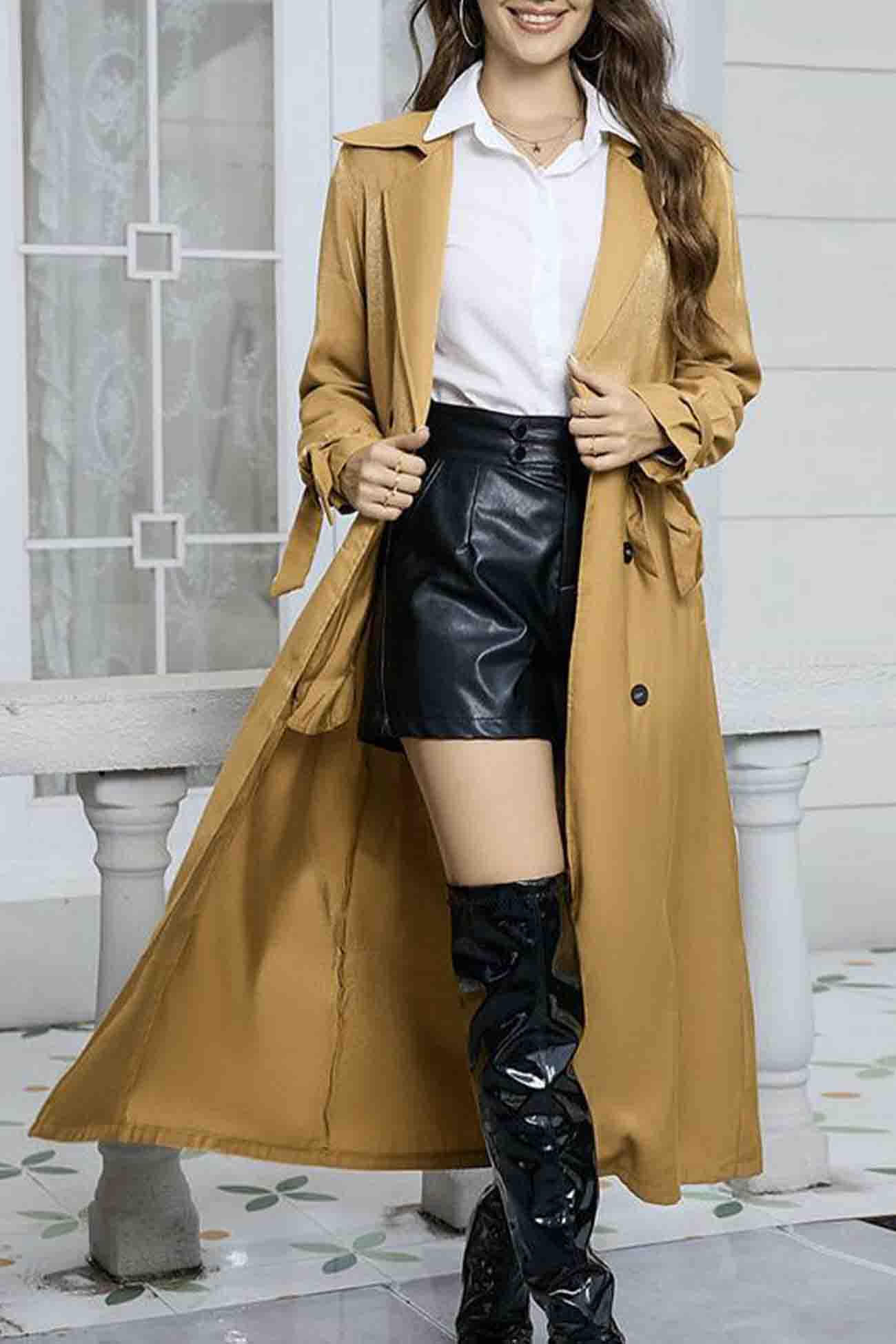 Anja | Double-breasted trench coat with lapels and strappy pattern